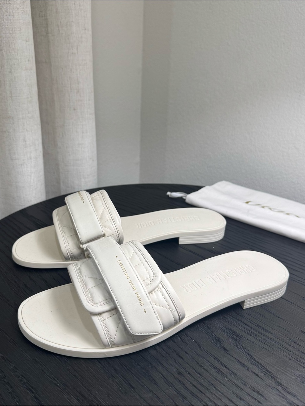 Christian Dior Revolution Logo Leather Slide Sandals White 40